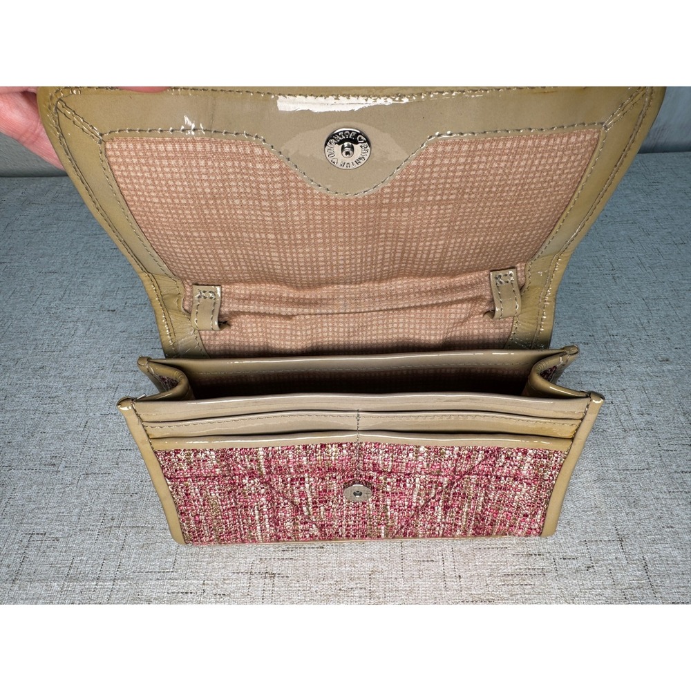 Brighton Tweed & Patent Leather Clutch Pink/Gold Silver Flower Brooch – No Strap - Picture 4 of 10